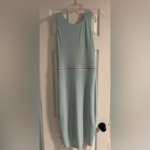 Ava & Aiden powder blue dress with gold detail/hardware.